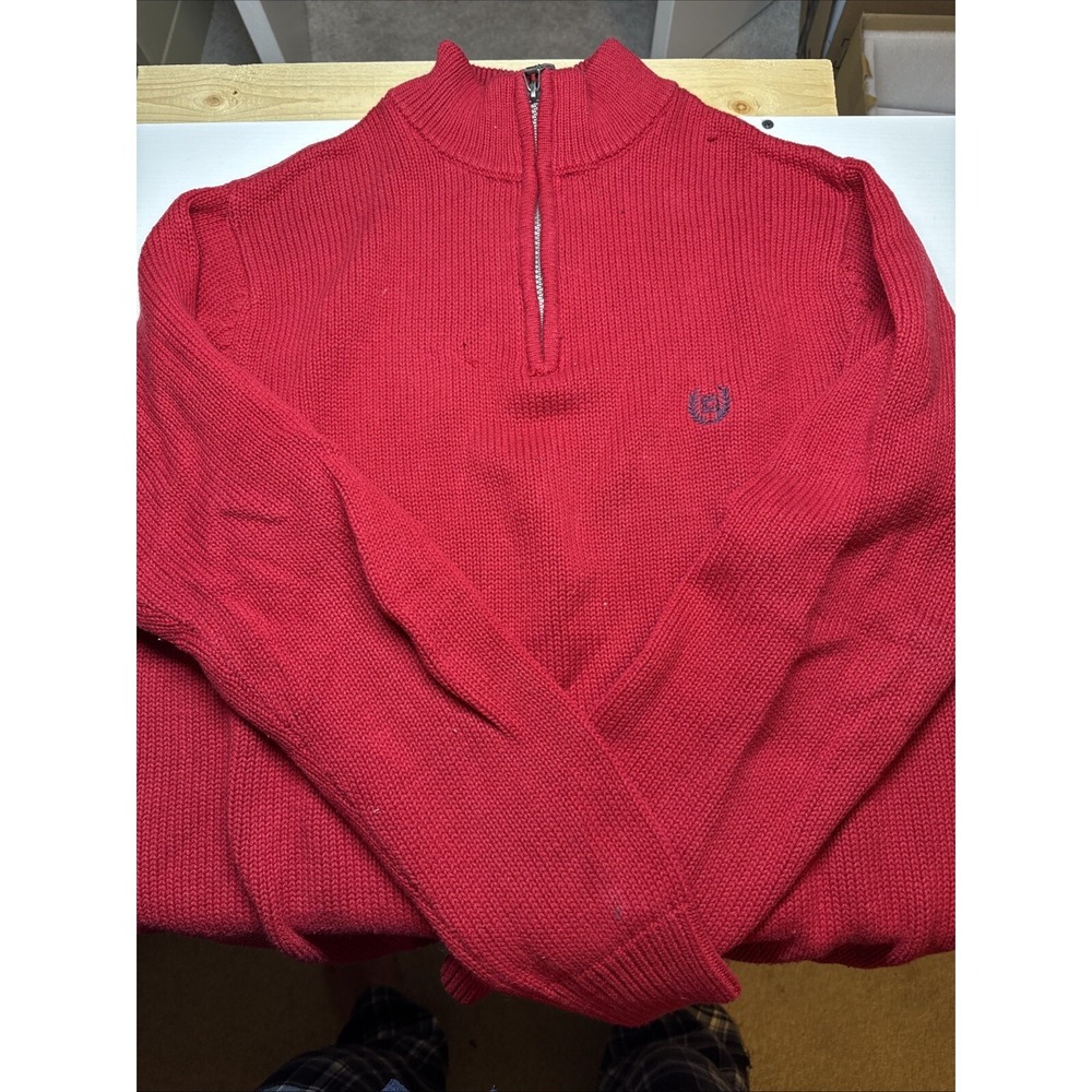 Chaps Sweater Medium Mock Neck 1/4 Zip Pullover Red Knit